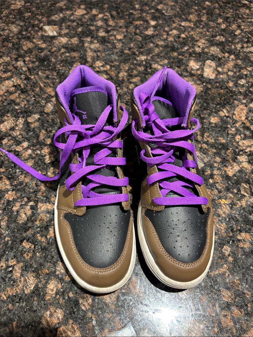 Jordan Kids High-Top Sneakers in Brown, Black & Purple